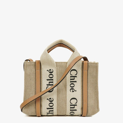 Chloé Mini Woody Tote Bag aus Leinen