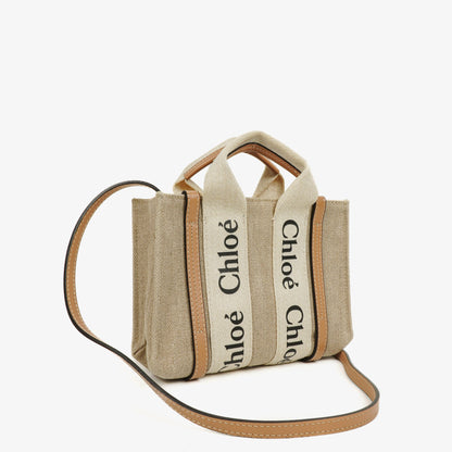 Chloé Mini Woody Tote Bag aus Leinen
