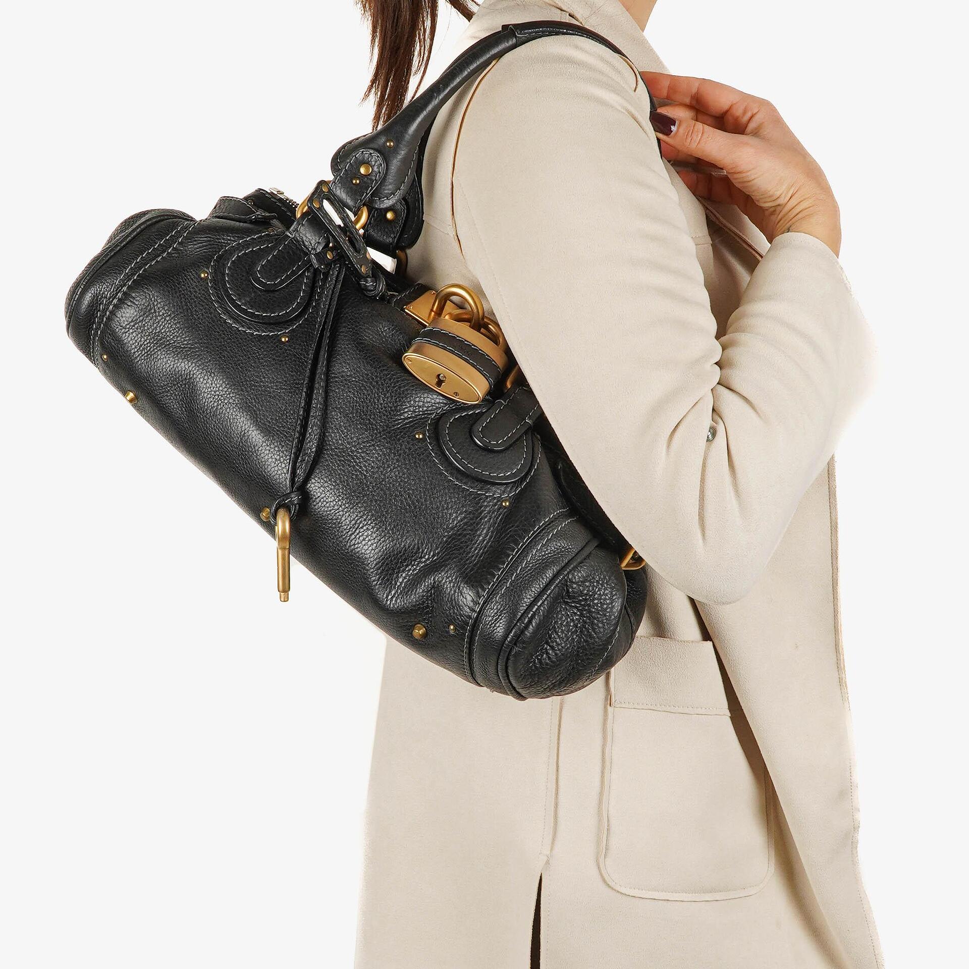 Chloe Paddington Schwarze Kalbsleder Satchel Tasche