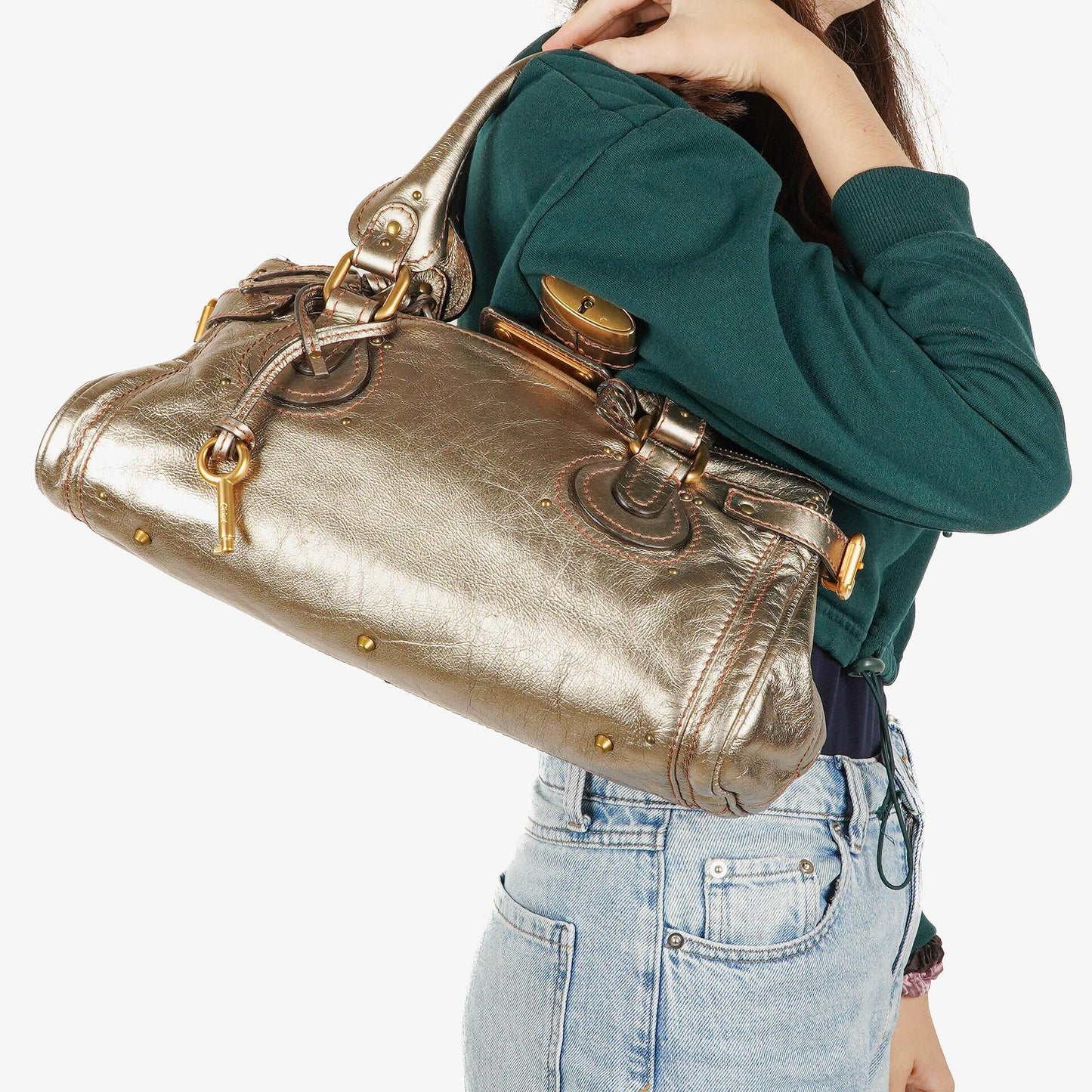 Chloé Paddington Tasche aus bronzefarbenem Metallic-Leder