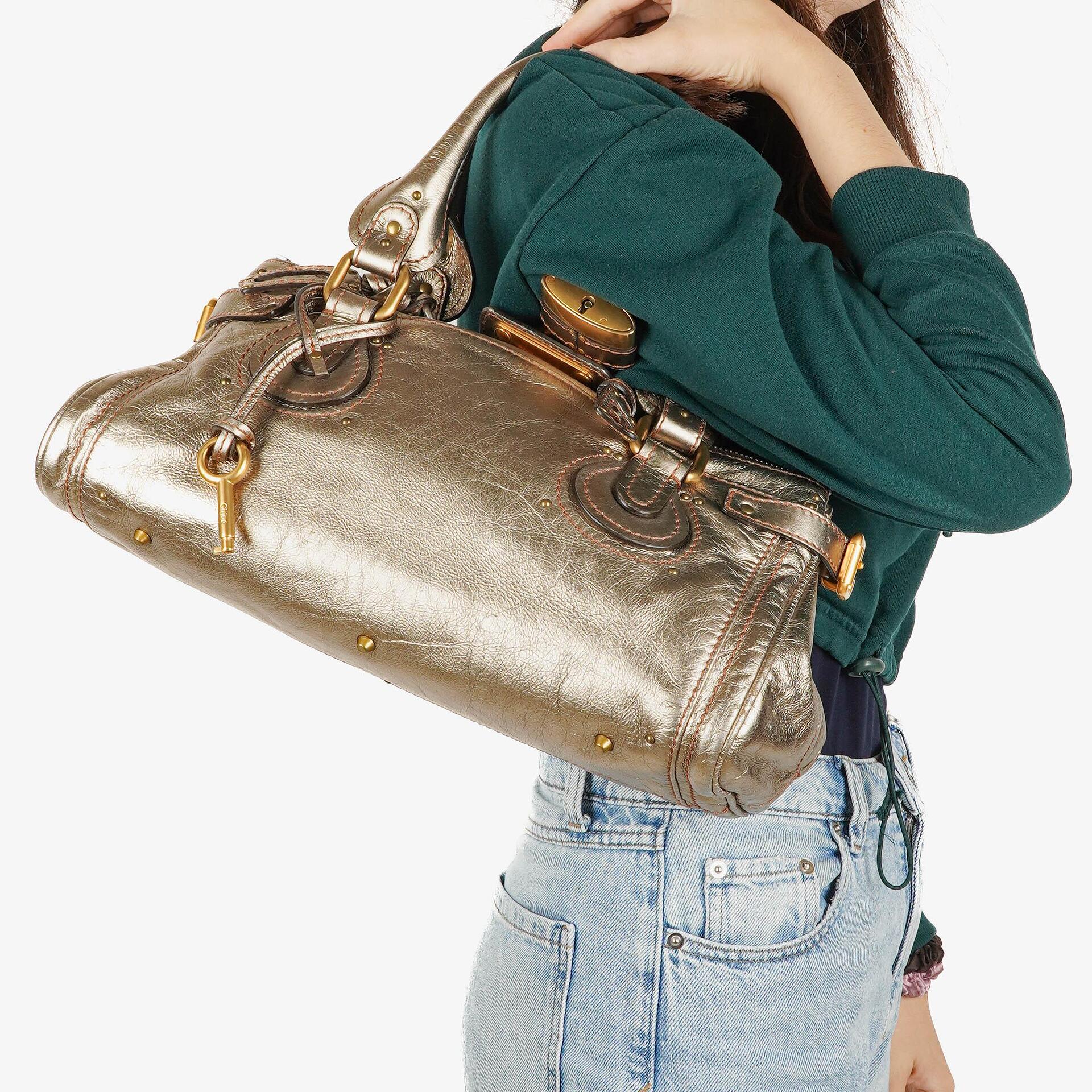 Chloé Paddington Tasche aus bronzefarbenem Metallic-Leder