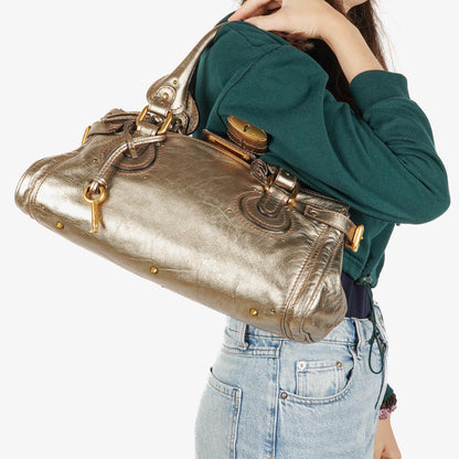 Chloé Paddington Tasche aus bronzefarbenem Metallic-Leder