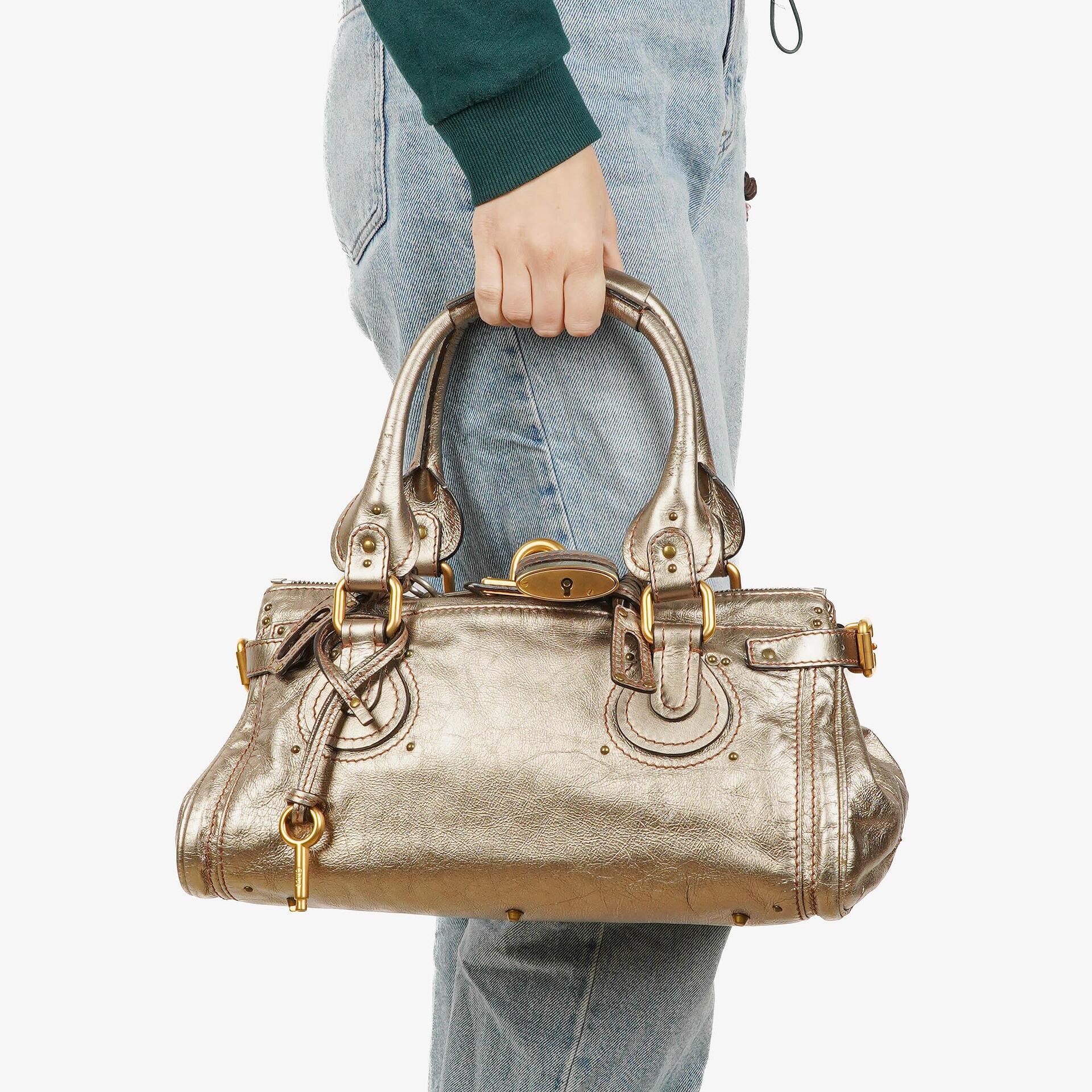Chloé Paddington Tasche aus bronzefarbenem Metallic-Leder
