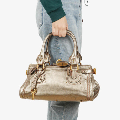 Chloé Paddington Tasche aus bronzefarbenem Metallic-Leder