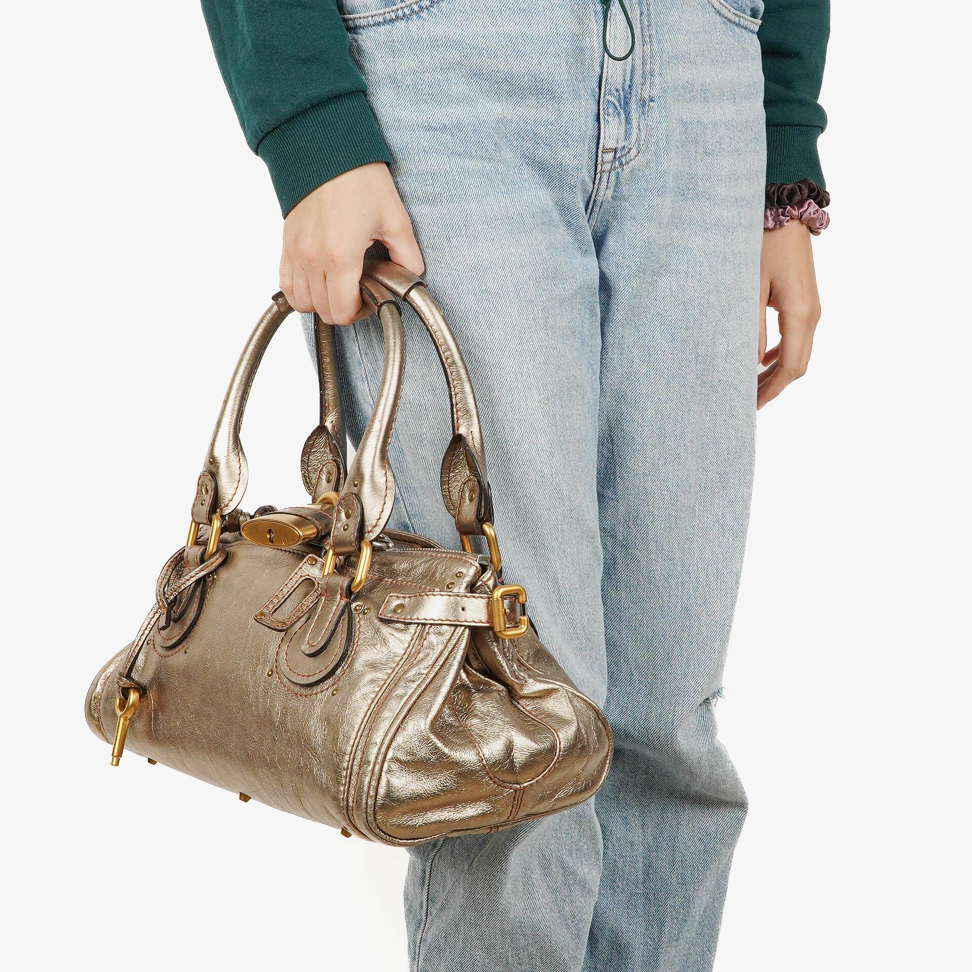 Chloé Paddington Tasche aus bronzefarbenem Metallic-Leder