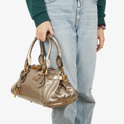 Chloé Paddington Tasche aus bronzefarbenem Metallic-Leder