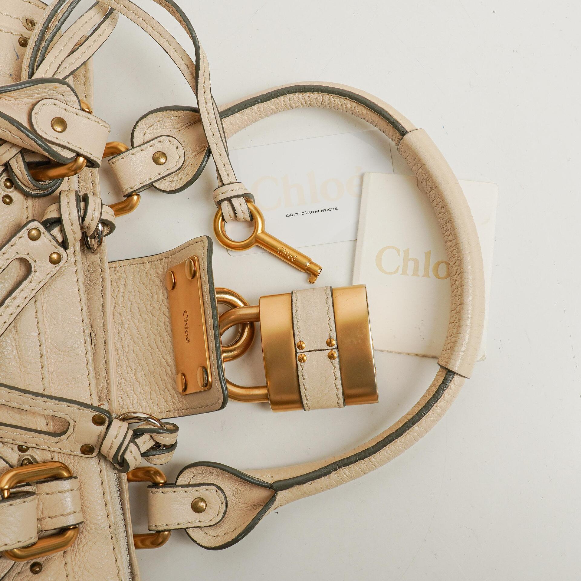 Chloe Paddington Satchel-Tasche aus elfenbeinfarbenem Kalbsleder