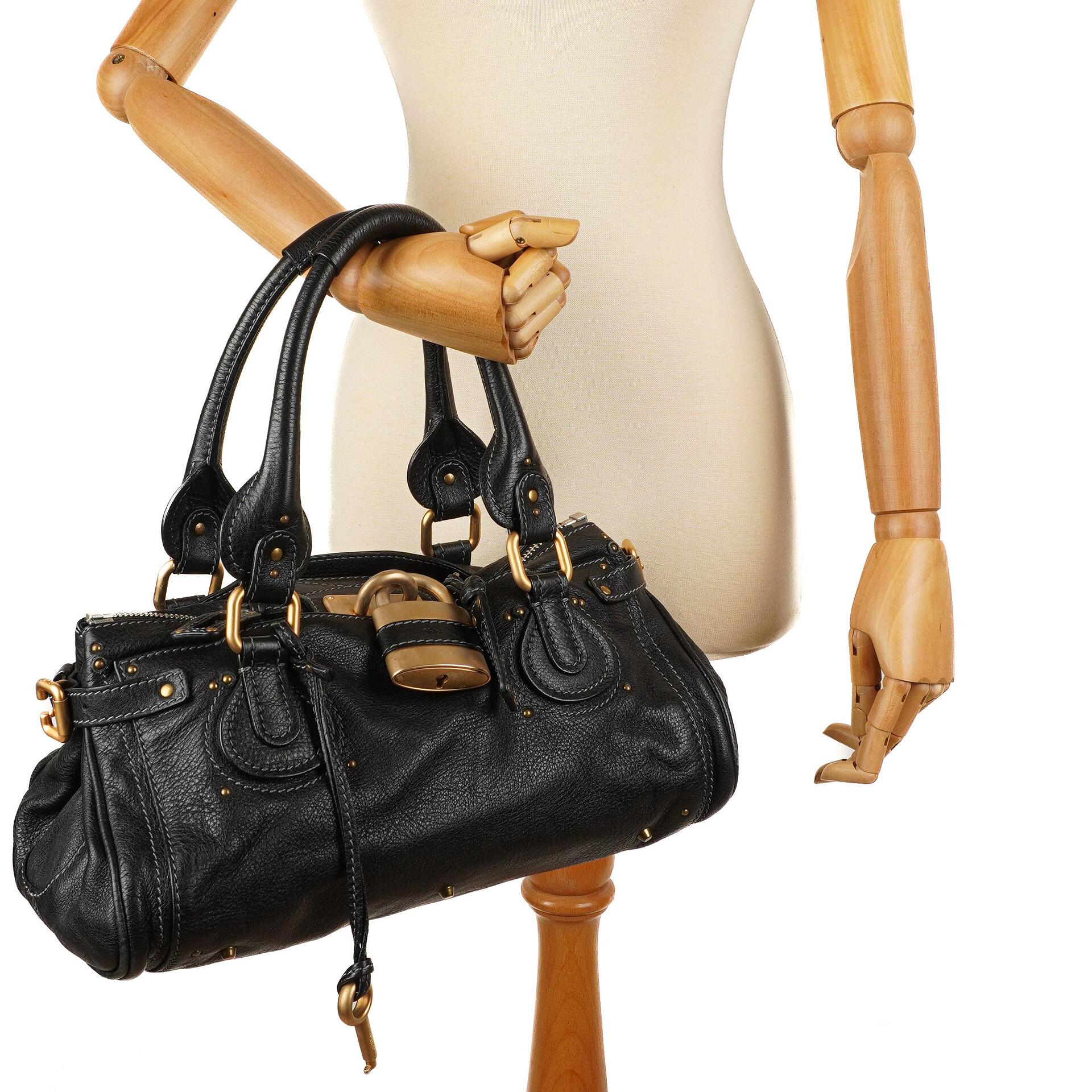 Chloe Paddington Satchel Tasche aus schwarzem Kalbsleder