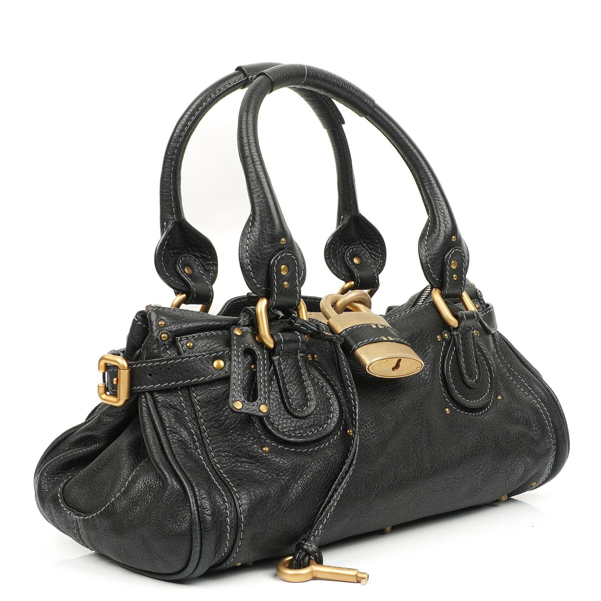 Chloe Paddington Satchel Tasche aus schwarzem Kalbsleder