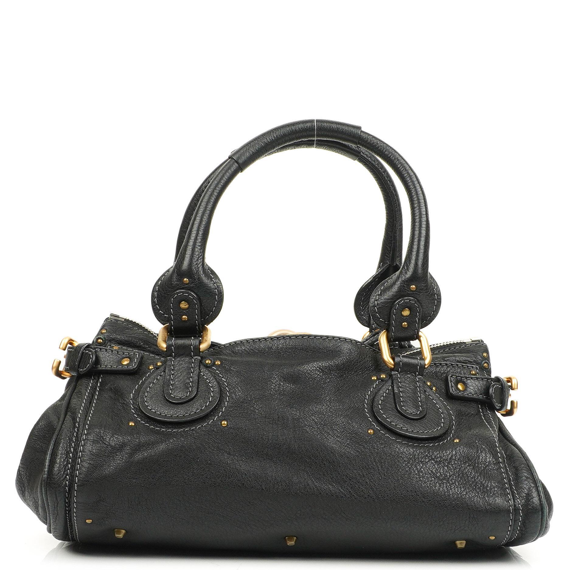 Chloe Paddington Satchel Tasche aus schwarzem Kalbsleder