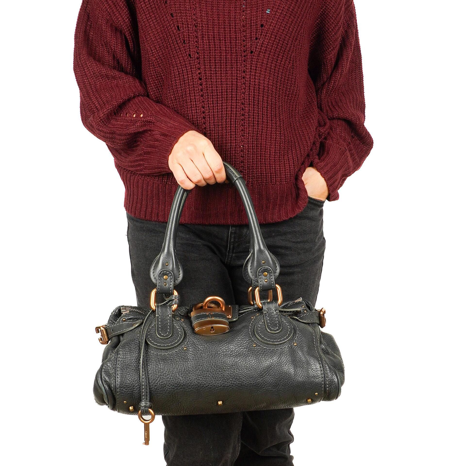 Chloe Paddington Satchel Tasche aus grauem Kalbsleder