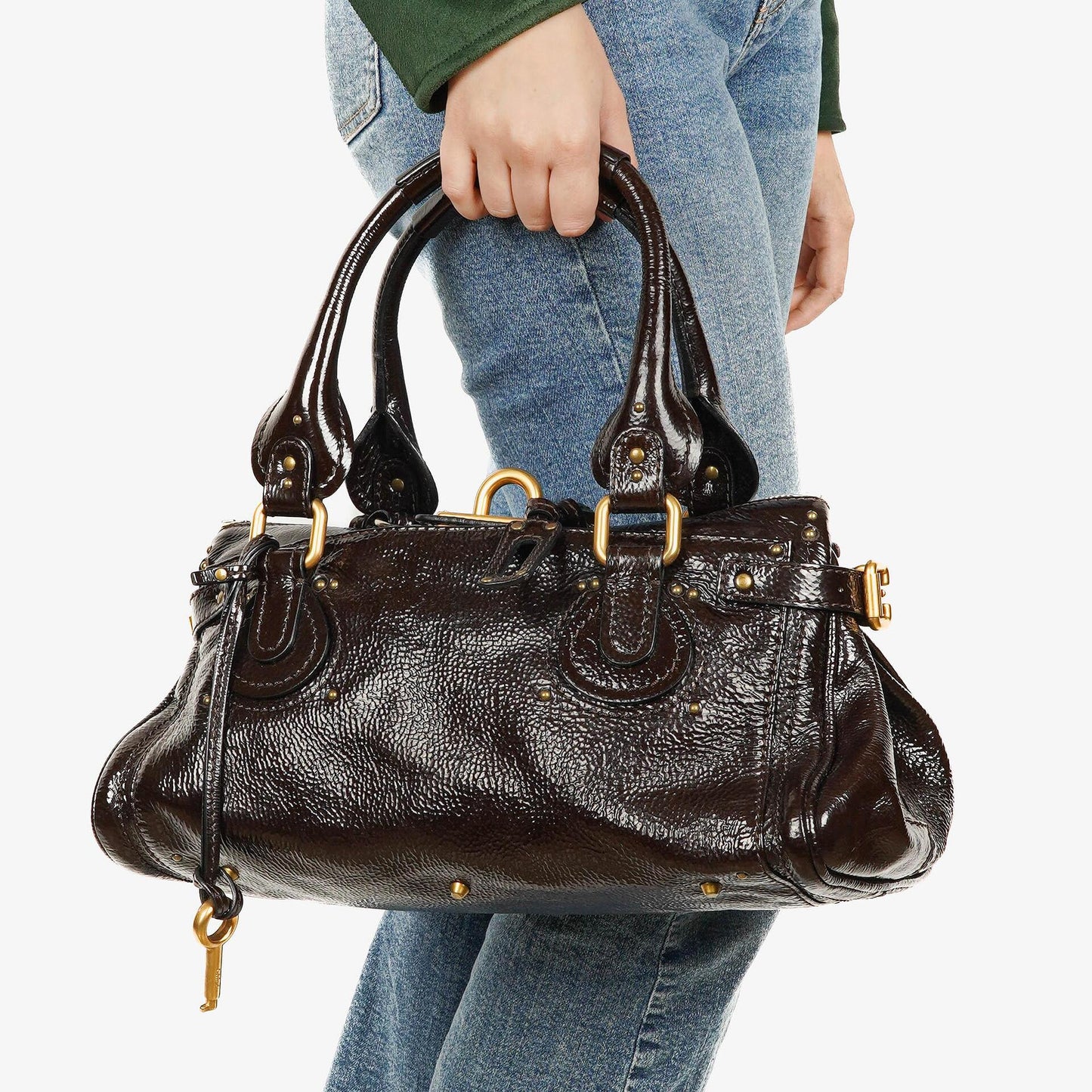 Chloe Paddington Dunkelbraune Lackleder Aktentasche