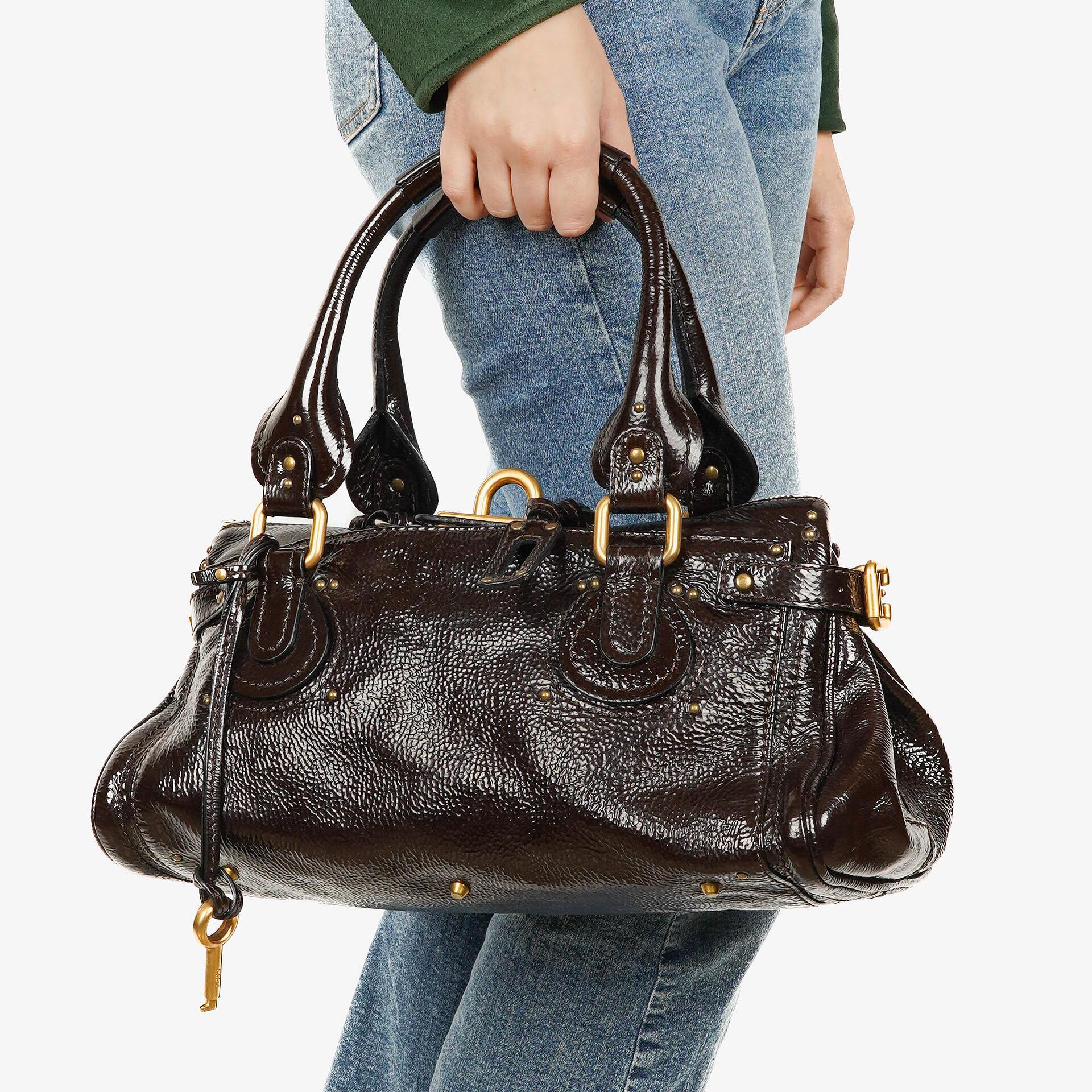 Chloe Paddington Dunkelbraune Lackleder Aktentasche