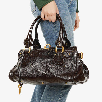 Chloe Paddington Dunkelbraune Lackleder Aktentasche