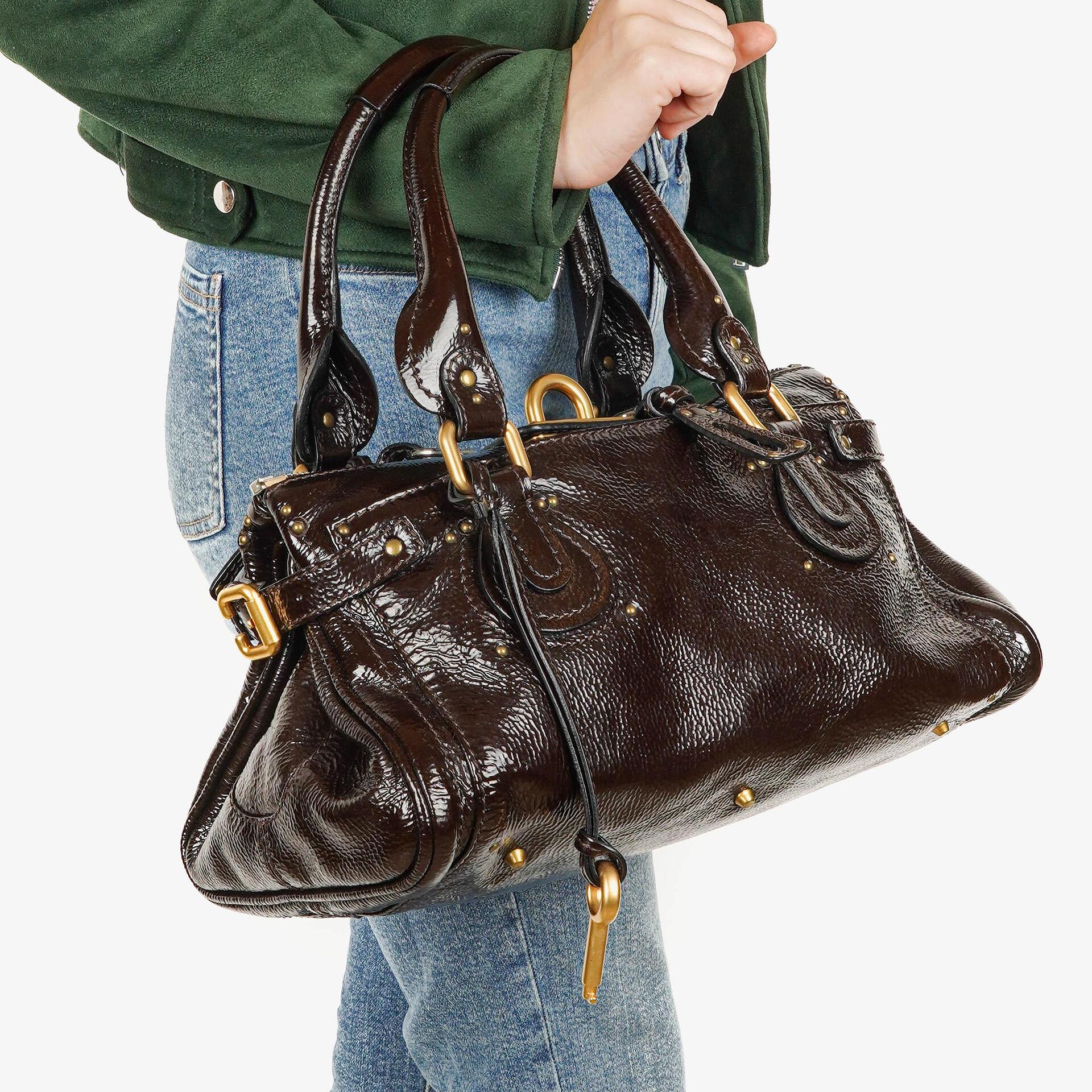 Chloe Paddington Dunkelbraune Lackleder Aktentasche