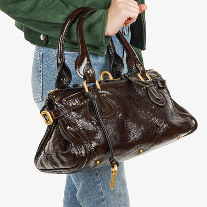 Chloe Paddington Dunkelbraune Lackleder Aktentasche