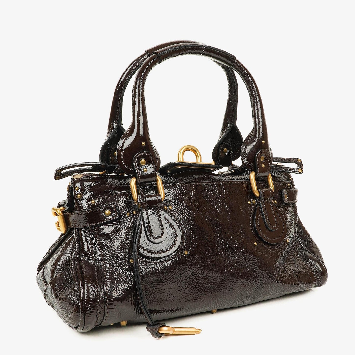 Chloe Paddington Dunkelbraune Lackleder Aktentasche