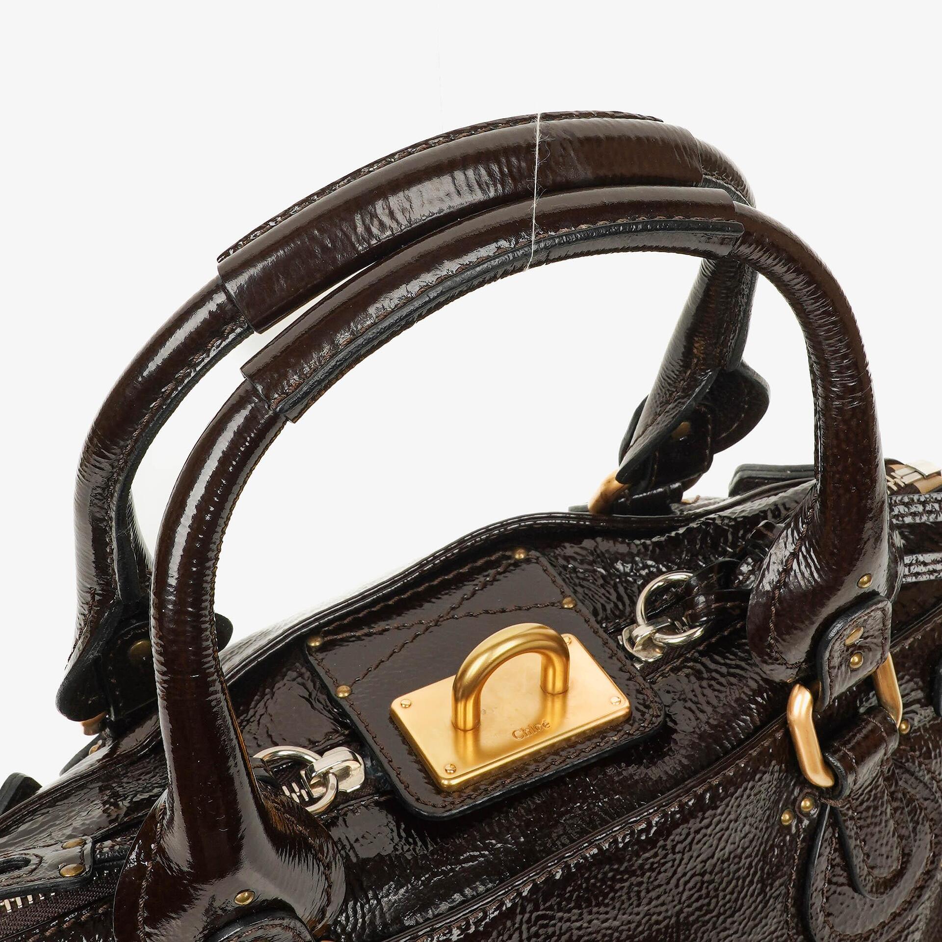 Chloe Paddington Dunkelbraune Lackleder Aktentasche