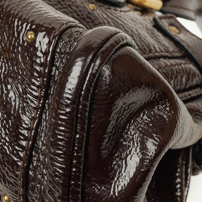 Chloe Paddington Dunkelbraune Lackleder Aktentasche