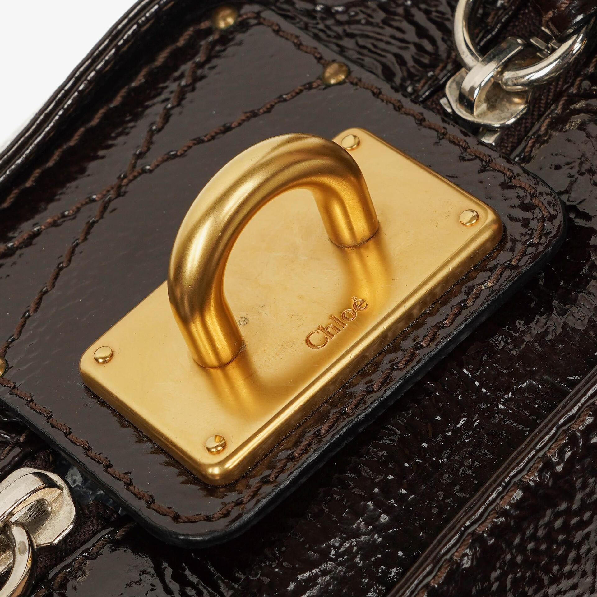 Chloe Paddington Dunkelbraune Lackleder Aktentasche