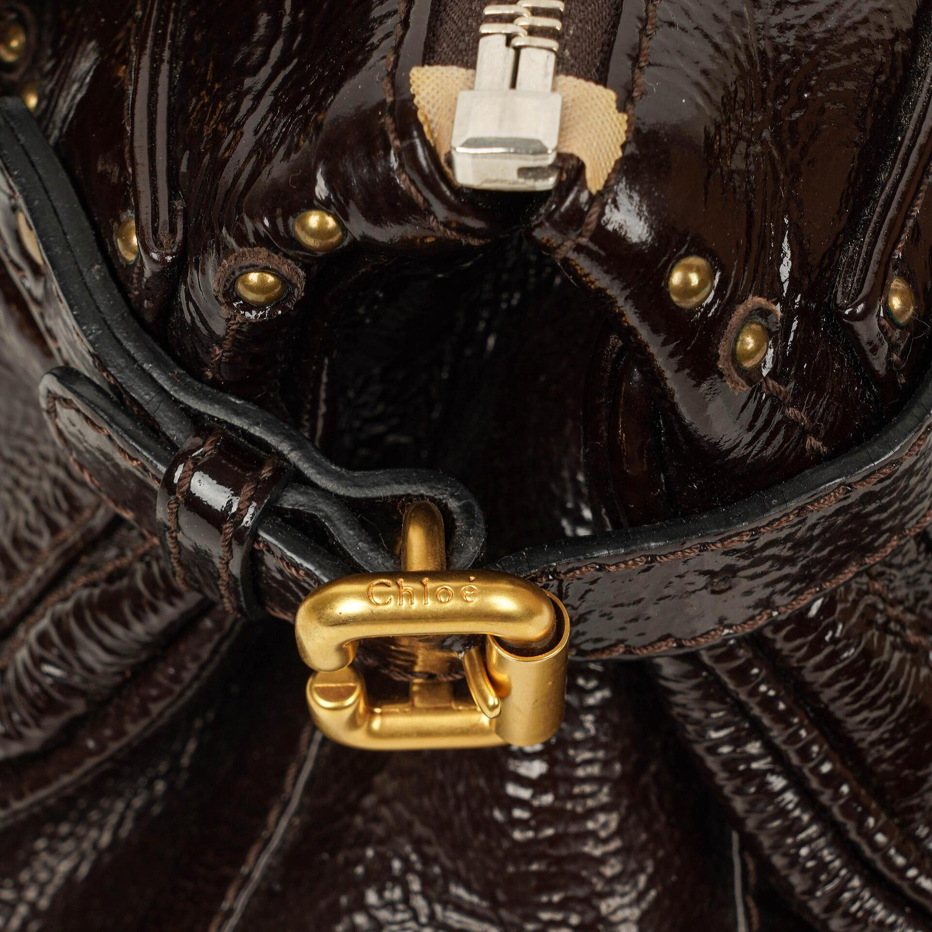 Chloe Paddington Dunkelbraune Lackleder Aktentasche