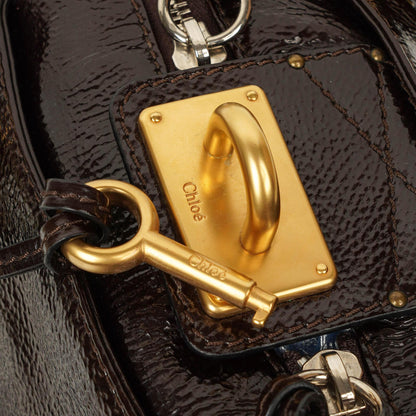 Chloe Paddington Dunkelbraune Lackleder Aktentasche