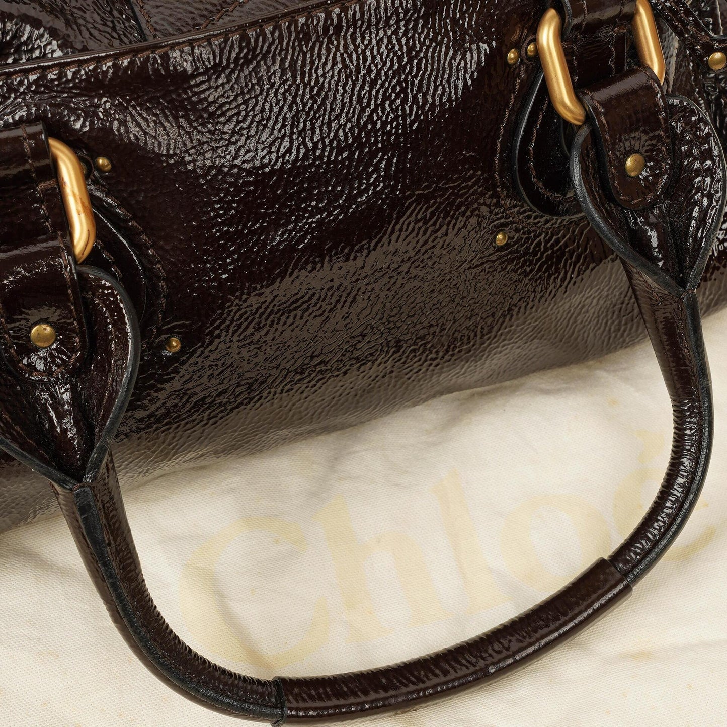 Chloe Paddington Dunkelbraune Lackleder Aktentasche
