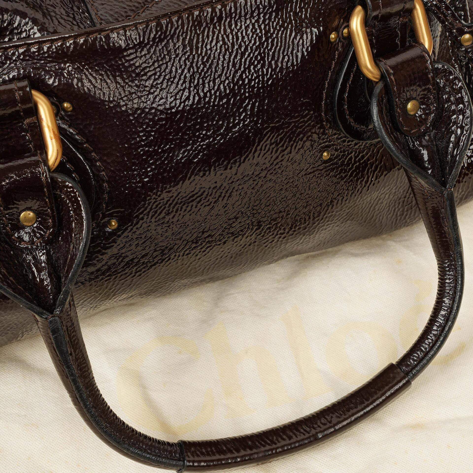 Chloe Paddington Dunkelbraune Lackleder Aktentasche