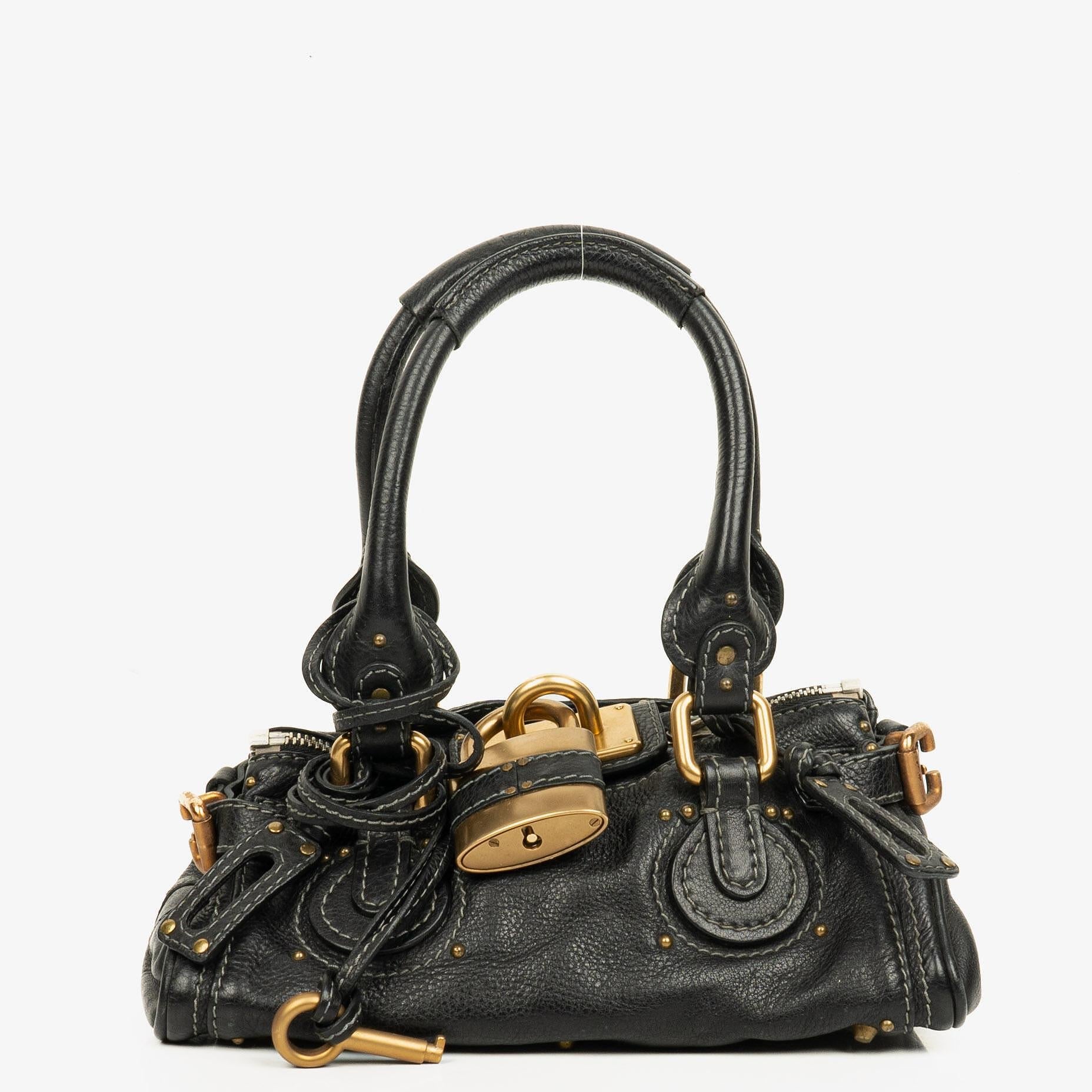 Chloe Paddington Kleine Satchel-Tasche aus schwarzem Kalbsleder