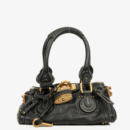 Chloe Paddington Kleine Satchel-Tasche aus schwarzem Kalbsleder