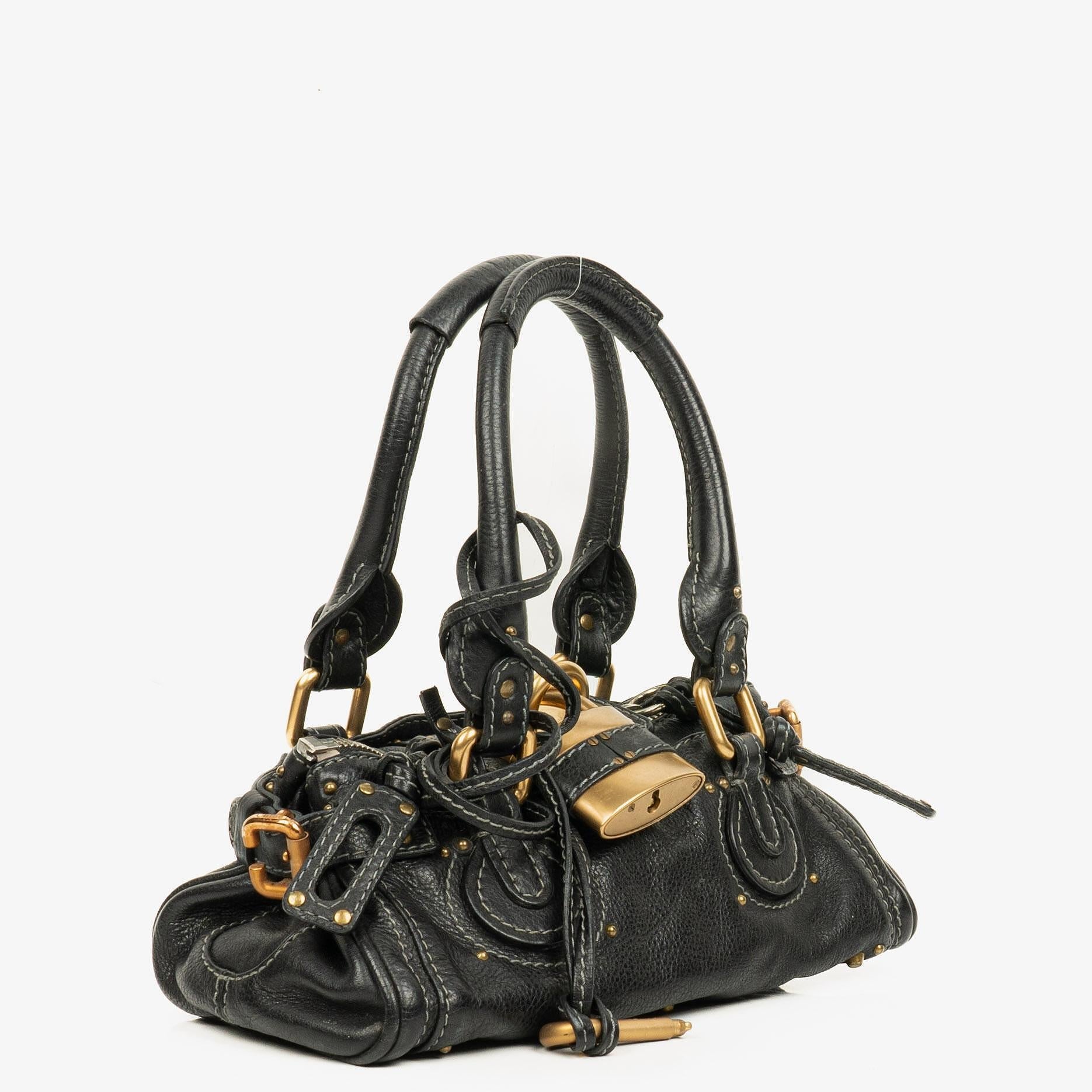 Chloe Paddington Kleine Satchel-Tasche aus schwarzem Kalbsleder