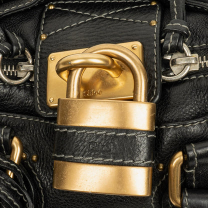 Chloe Paddington Kleine Satchel-Tasche aus schwarzem Kalbsleder