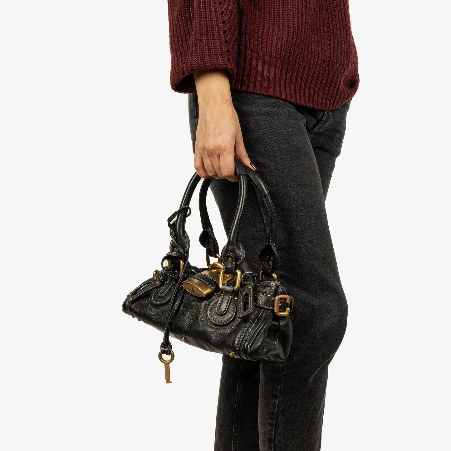 Chloe Paddington Kleine Satchel-Tasche aus schwarzem Kalbsleder