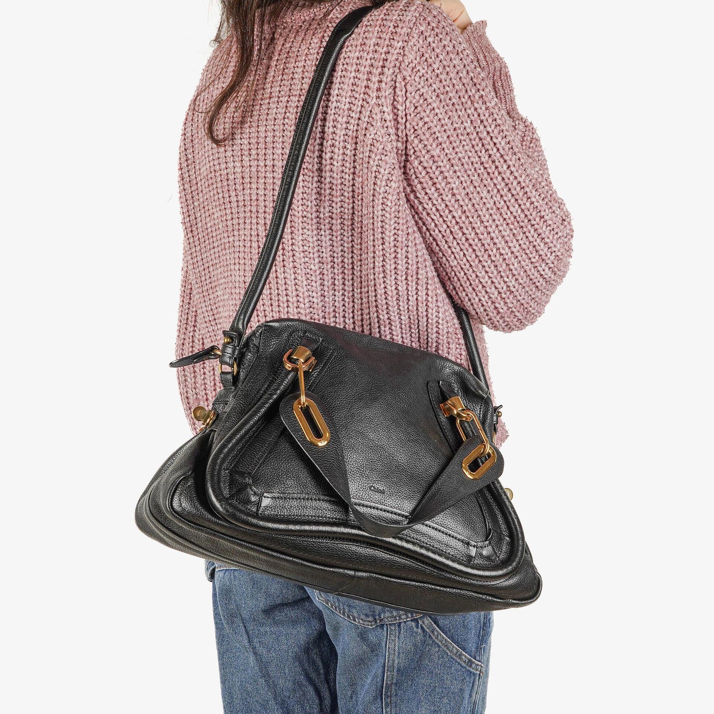 Chloé Paraty Medium Tasche aus schwarzem Kalbsleder