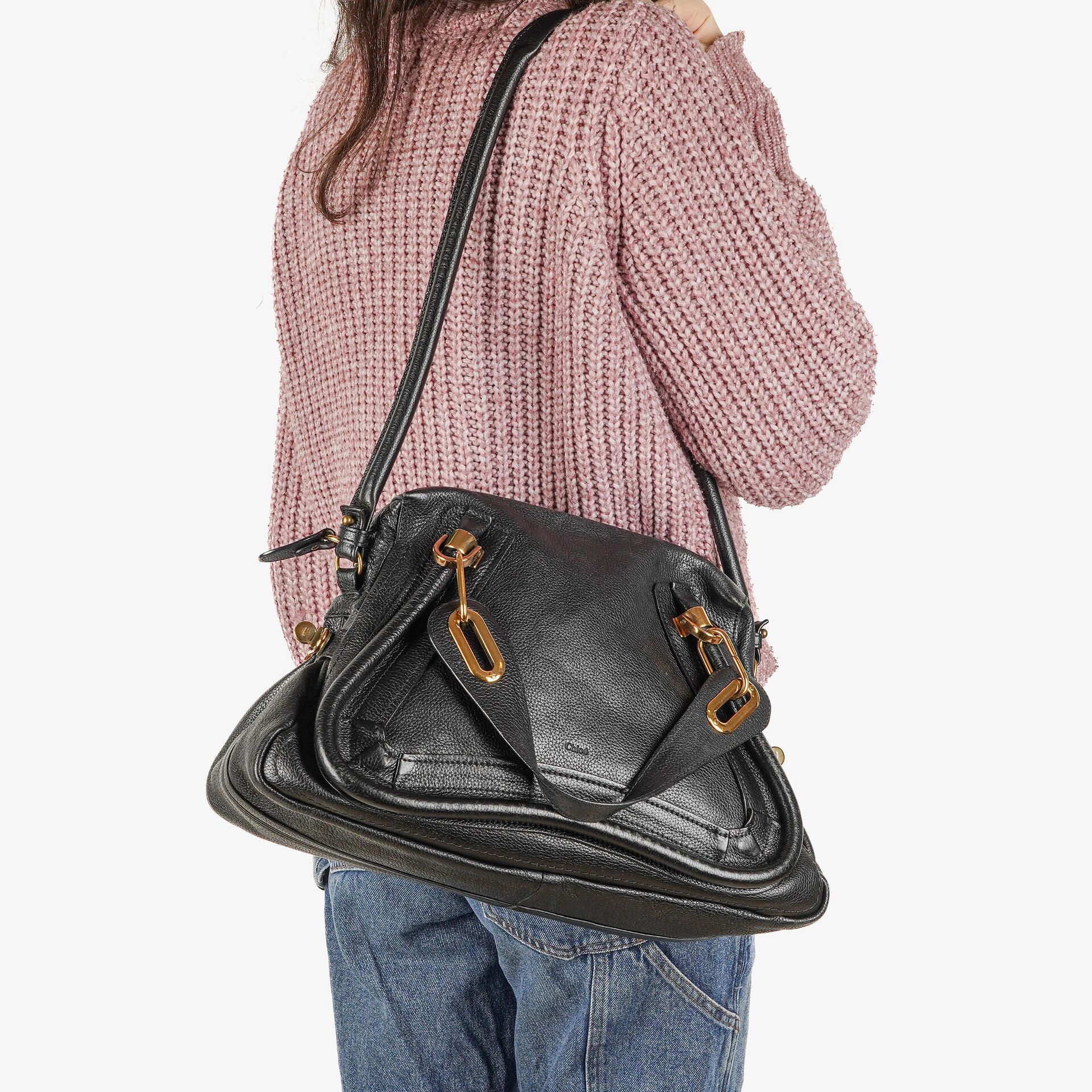 Chloé Paraty Medium Tasche aus schwarzem Kalbsleder