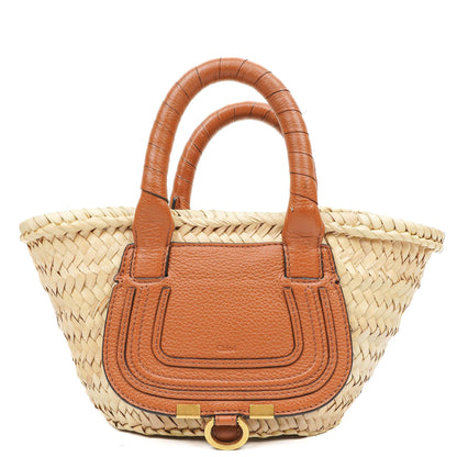 Chloe Raffia Mini Marcie Narbiges Kalbsleder Tan Korb