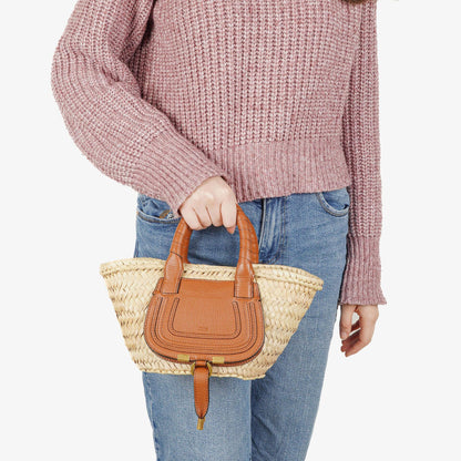 Chloe Raffia Mini Marcie Narbiges Kalbsleder Tan Korb