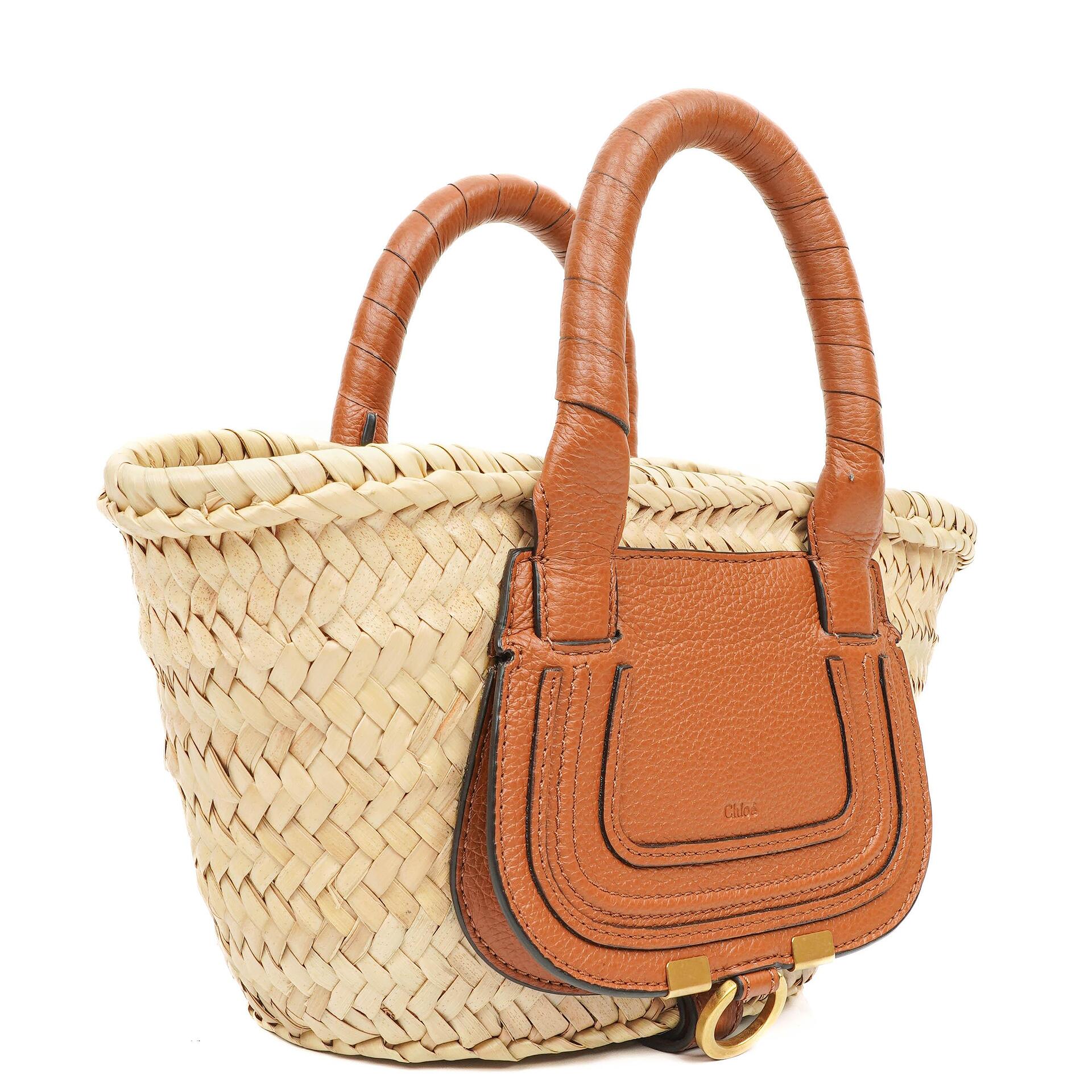 Chloe Raffia Mini Marcie Narbiges Kalbsleder Tan Korb