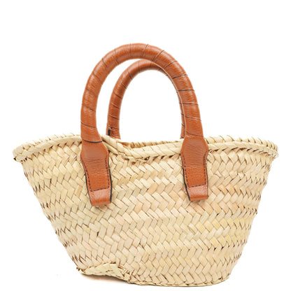 Chloe Raffia Mini Marcie Narbiges Kalbsleder Tan Korb