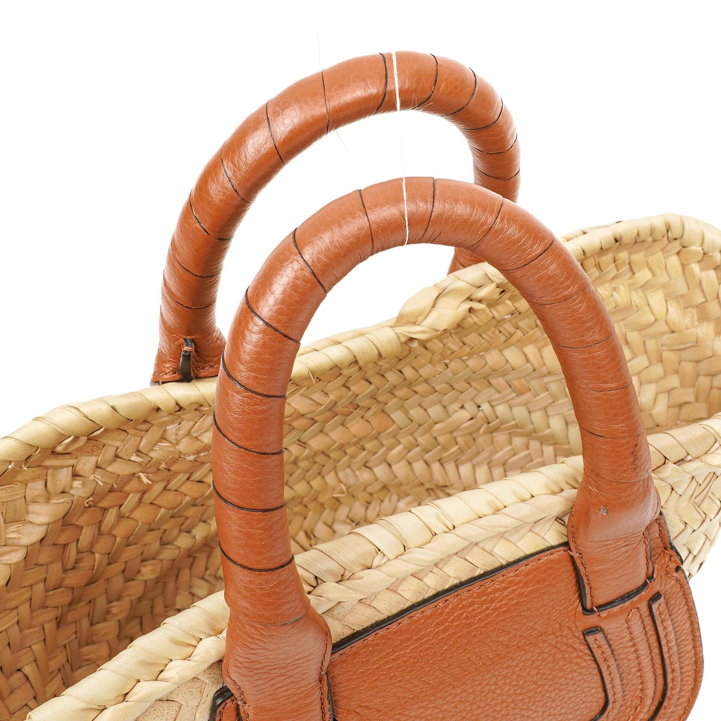 Chloe Raffia Mini Marcie Narbiges Kalbsleder Tan Korb