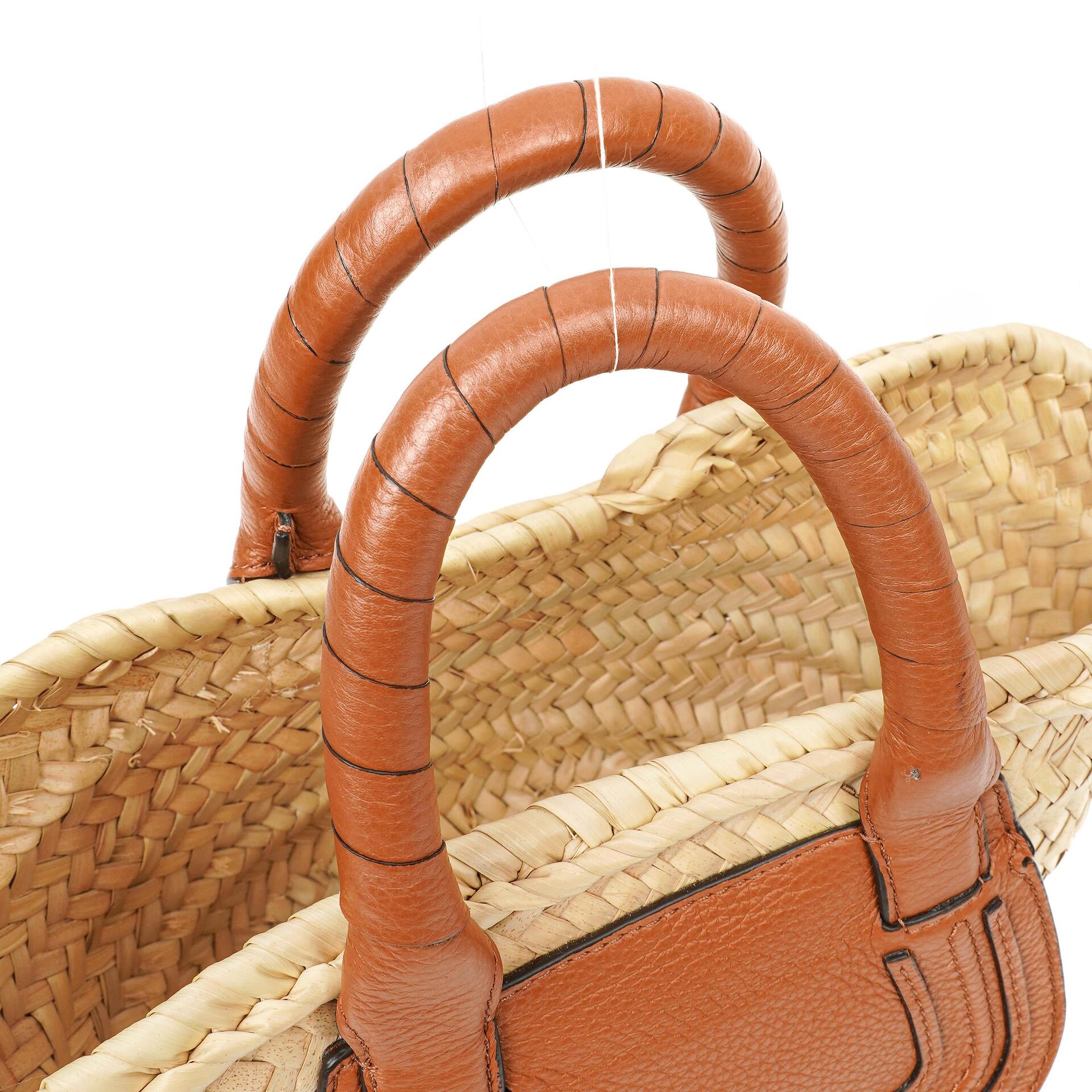 Chloe Raffia Mini Marcie Narbiges Kalbsleder Tan Korb
