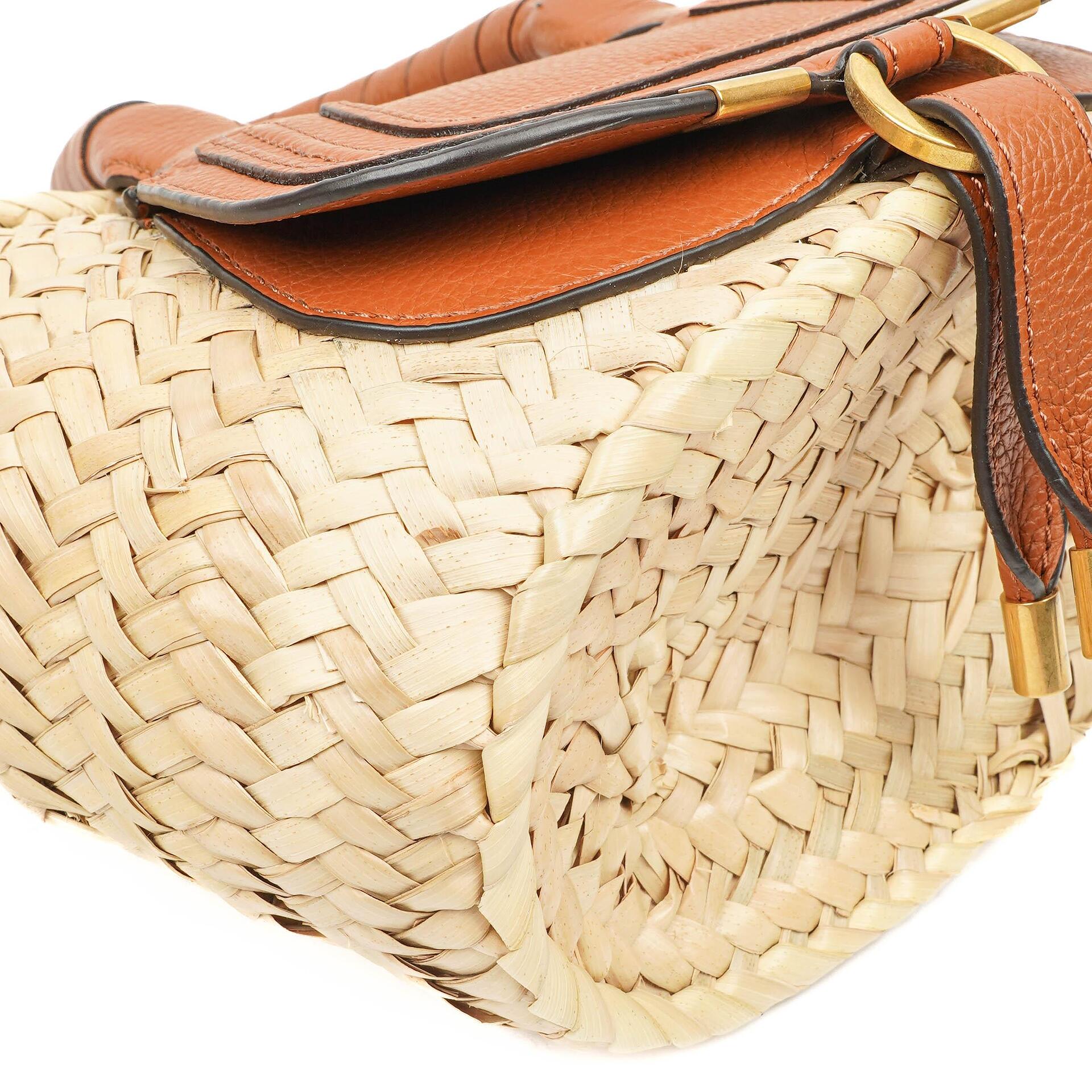 Chloe Raffia Mini Marcie Narbiges Kalbsleder Tan Korb