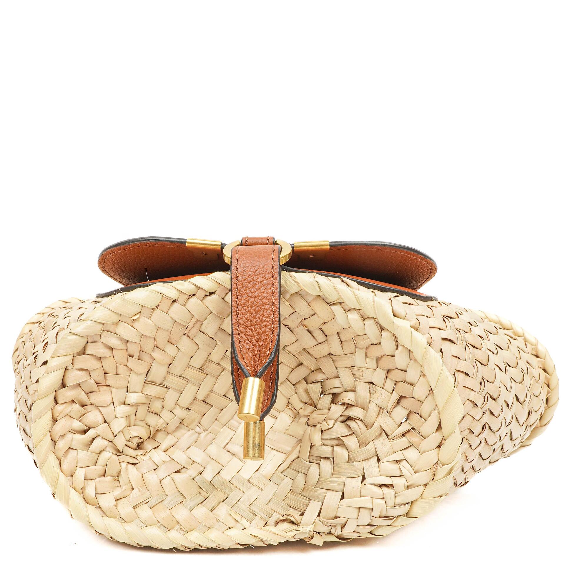 Chloe Raffia Mini Marcie Narbiges Kalbsleder Tan Korb