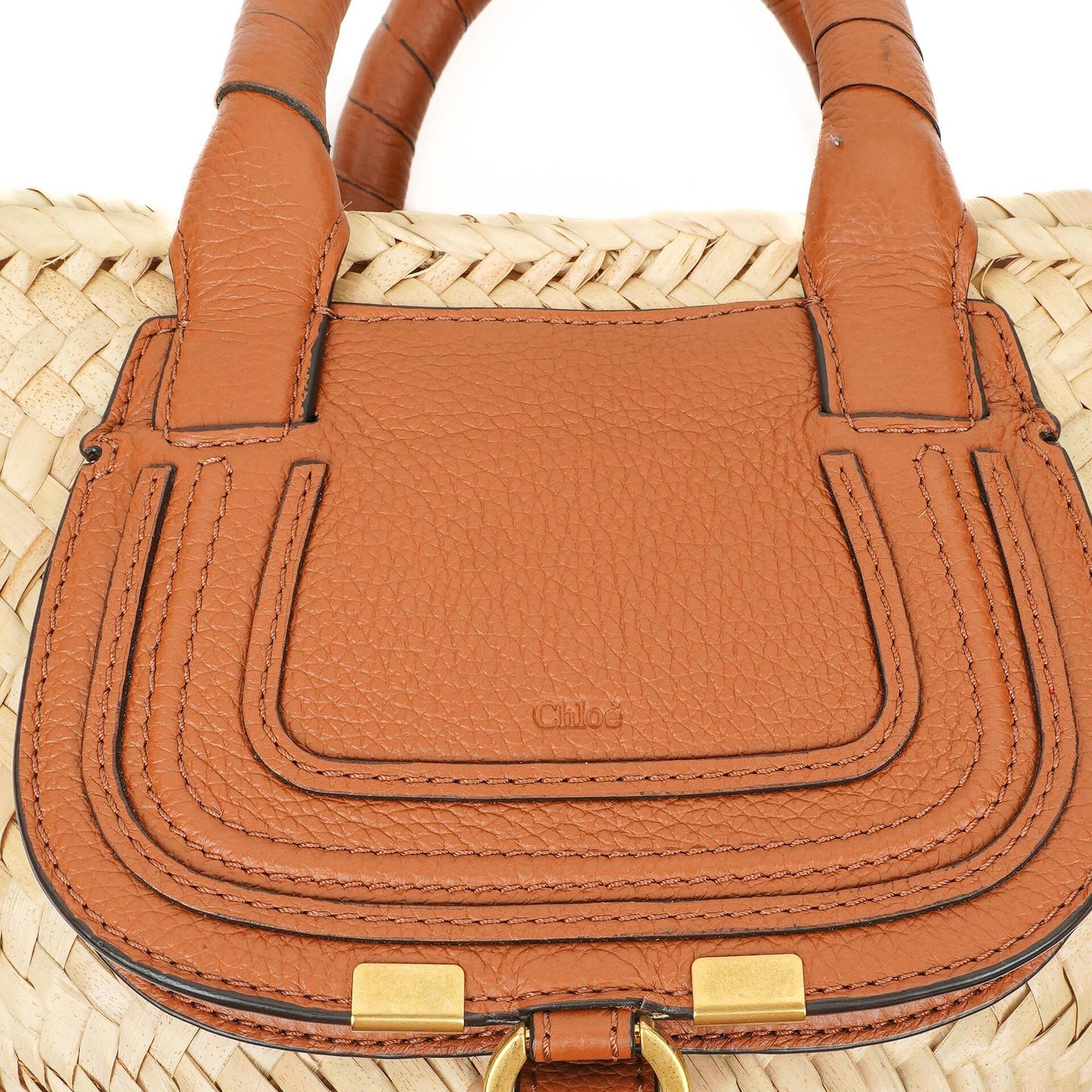 Chloe Raffia Mini Marcie Narbiges Kalbsleder Tan Korb