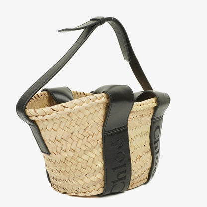 Chloe Small Sense Korbtasche aus Raffia und glattem Kalbsleder