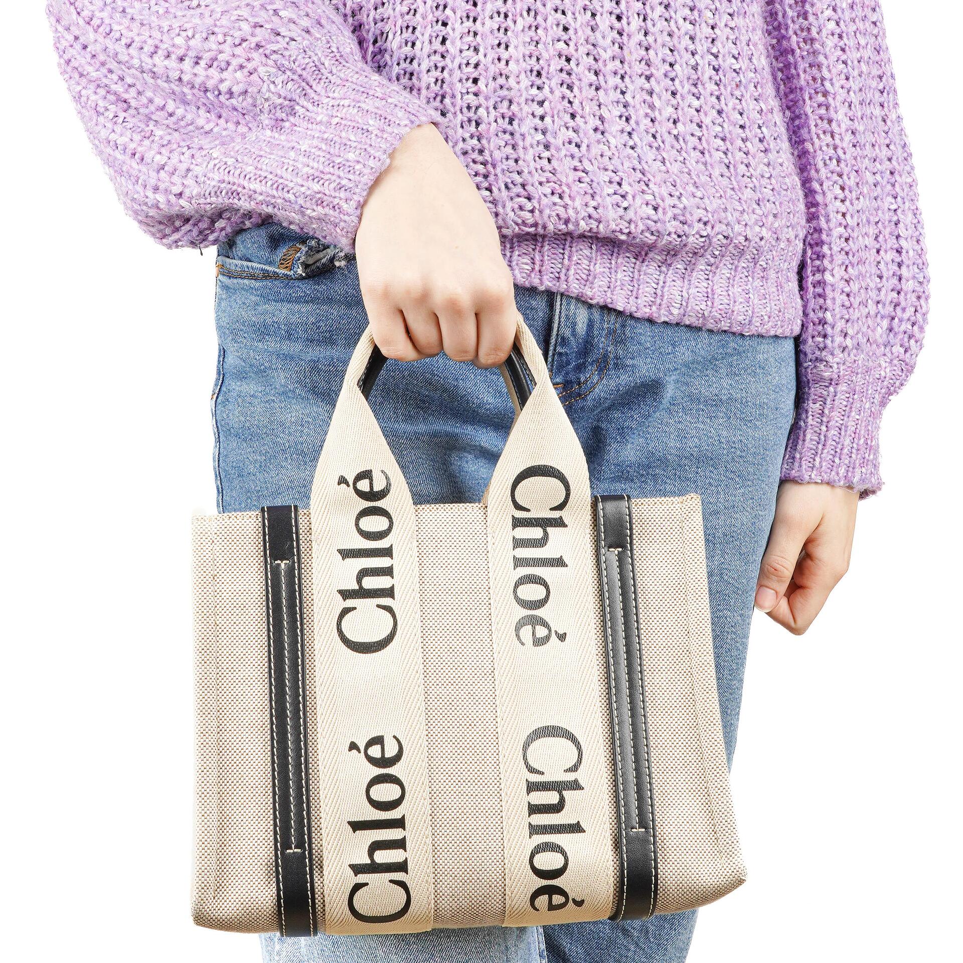Chloé Kleine Woody Leinen Tote Bag
