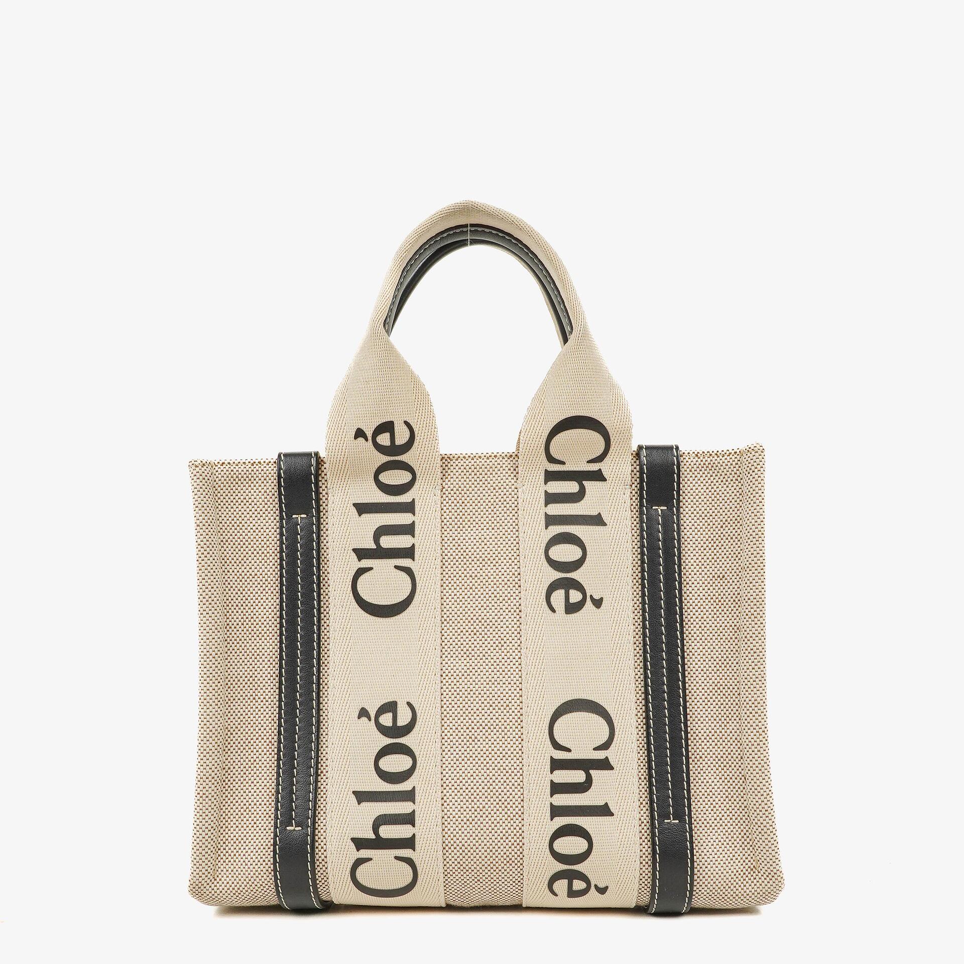 Chloé Small Woody Tote Bag aus Leinen