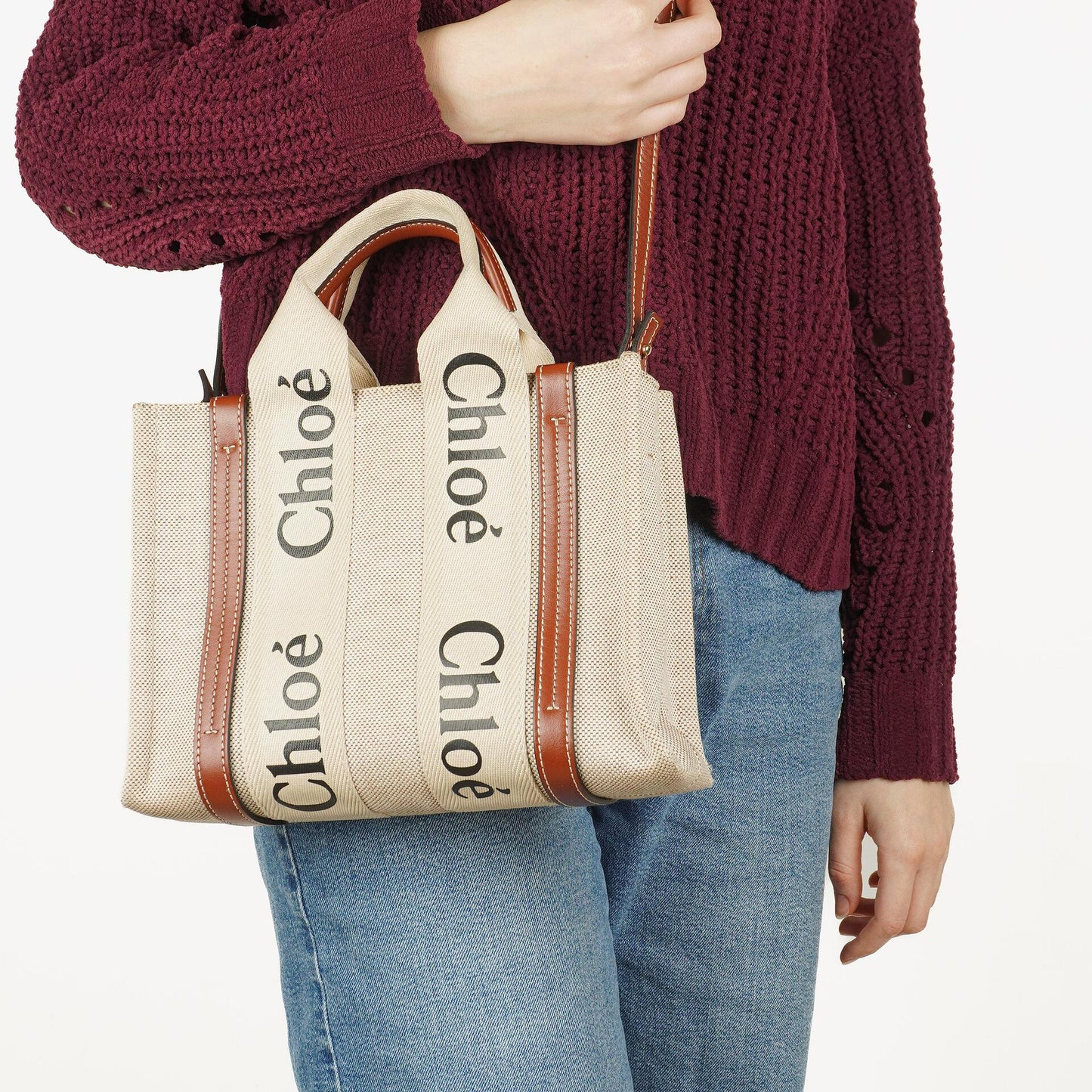 Chloé Kleine Woody Leinen Tote Bag Braun