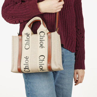 Chloé Kleine Woody Leinen Tote Bag Braun
