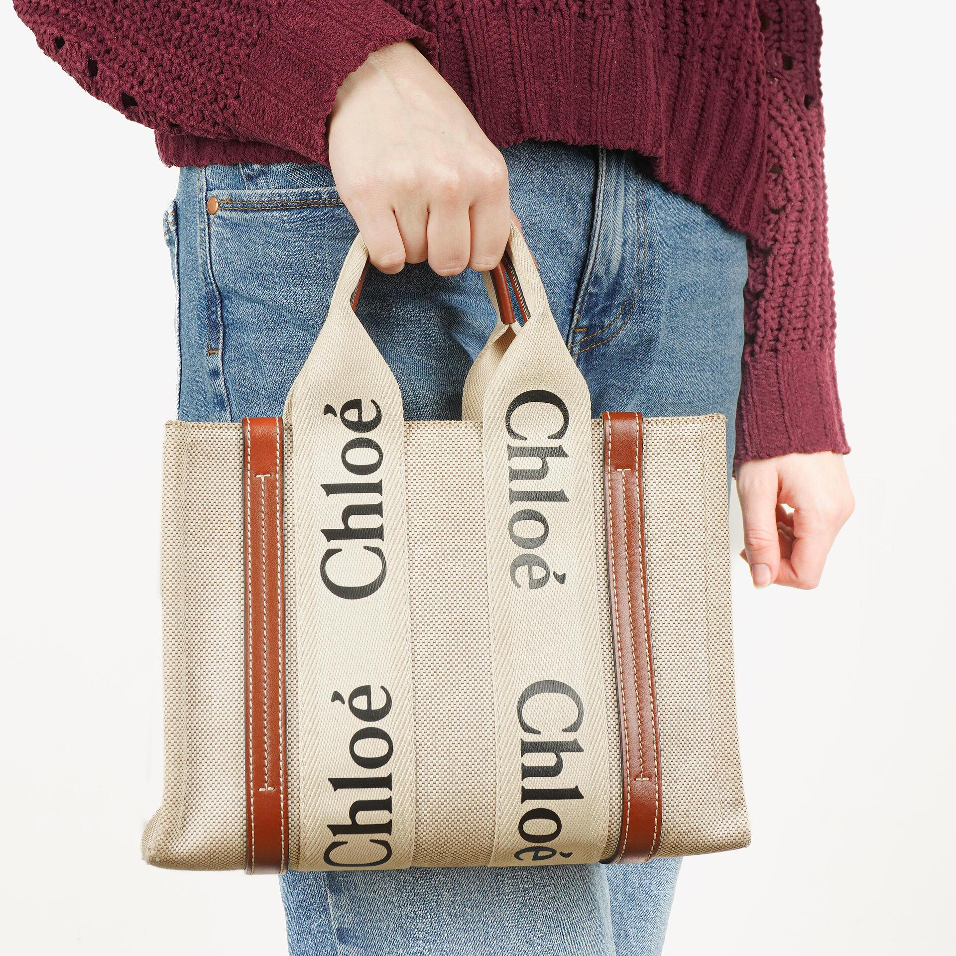 Chloé Kleine Woody Leinen Tote Bag Braun
